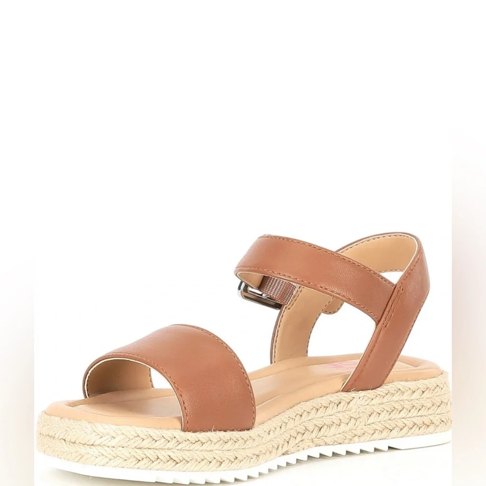 Girl’s Tan Leather Buckle Strap Wedge Sandals, Size 2 Little Girl